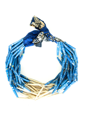 Fabric Necklace Open Gold & Blue