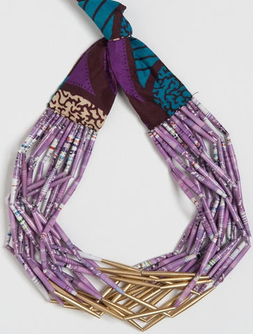 Fabric Necklace Open Gold & Purple