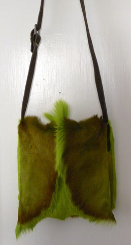 Lime Springbok Messenger Bag/Brown Leather/Suede Strap/Italian Buckle