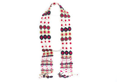Cream, Greens, Red Centre Long Disk Scarf