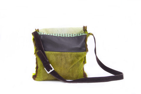 Lime Springbok Messenger Bag/Black Leather/ Black Leather Strap , Italian Buckle