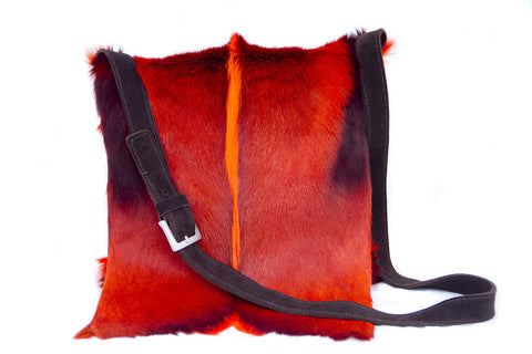 Orange Springbok Messenger Bag/Chocolate Leather/Suede Strap/Italian buckle